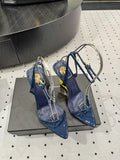 YSL 26S WEDGE HEELS 105 MM IN NAVY BLUE GLOSSY CALFSKIN