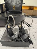 YSL 26S WEDGE HEELS 105 MM IN BLACK GLOSSY CALFSKIN