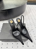 YSL 26S POINTED-TOE SLINGBACK HEELS 105 MM IN BLACK SATIN