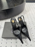 YSL 26S POINTED-TOE SLINGBACK HEELS 105 MM IN BLACK PATENT CALFSKIN STYLE 1