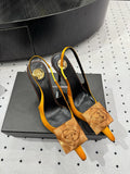 YSL 26S SLINGBACK HEELS 105 MM IN DARK ORANGE SATIN