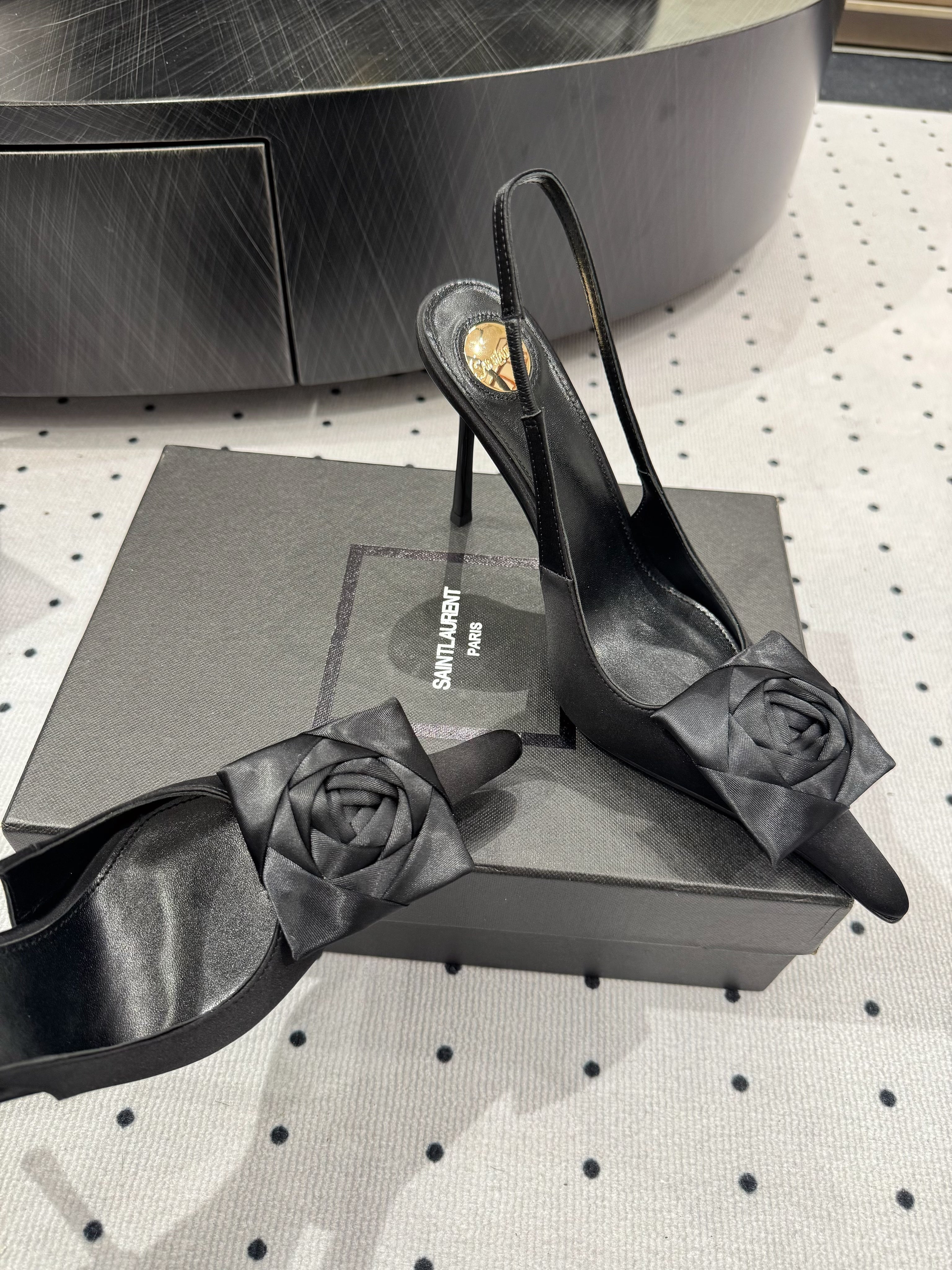 YSL 26S SLINGBACK HEELS 105 MM IN BLACK SATIN