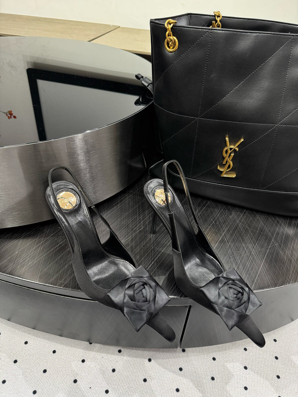 YSL 26S SLINGBACK HEELS 105 MM IN BLACK SATIN