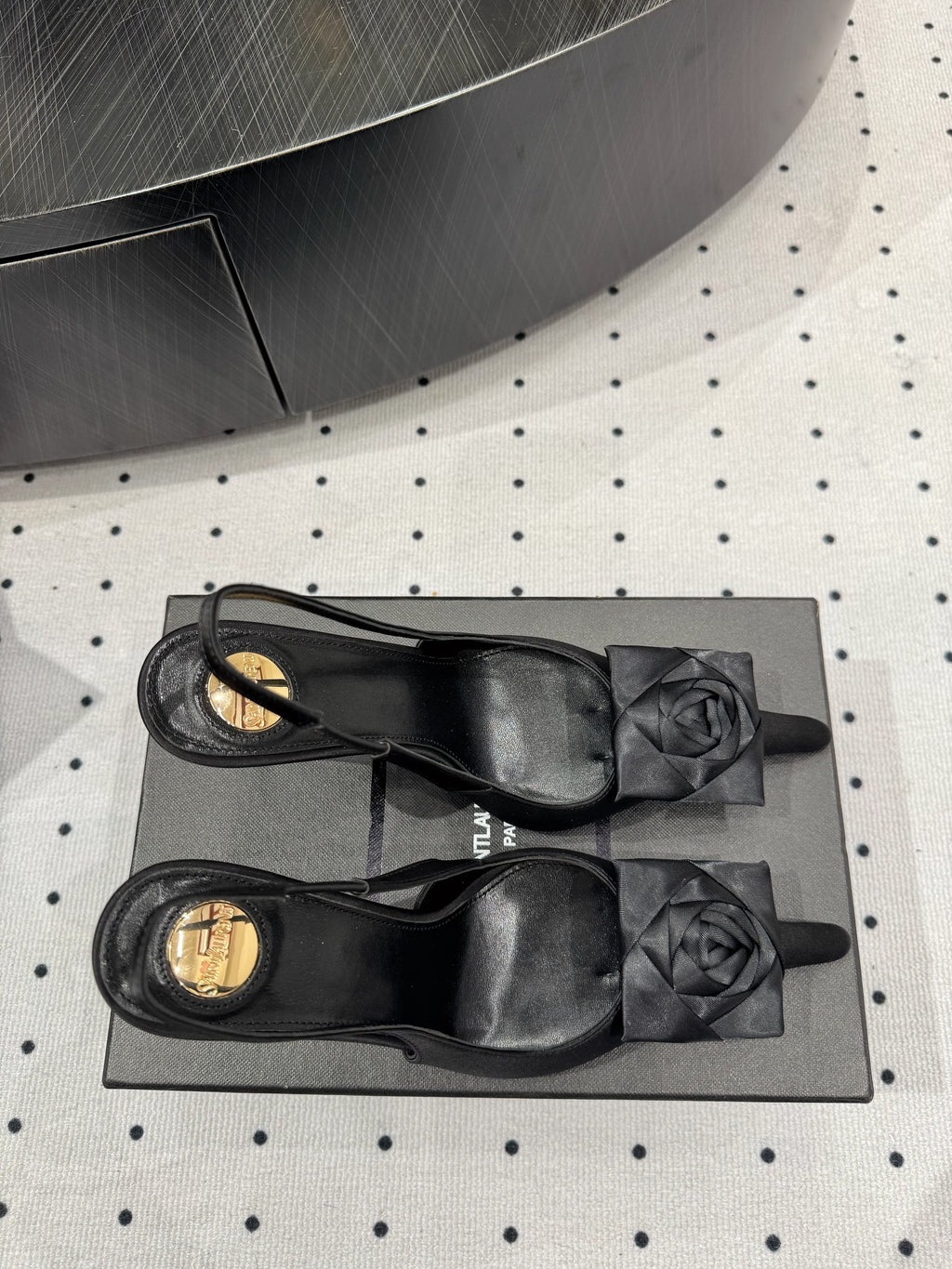 YSL 26S SLINGBACK HEELS 105 MM IN BLACK SATIN