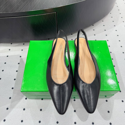 BOTTEGA VENETA 26S SLINGBACK FLATS IN BLACK CALFSKIN
