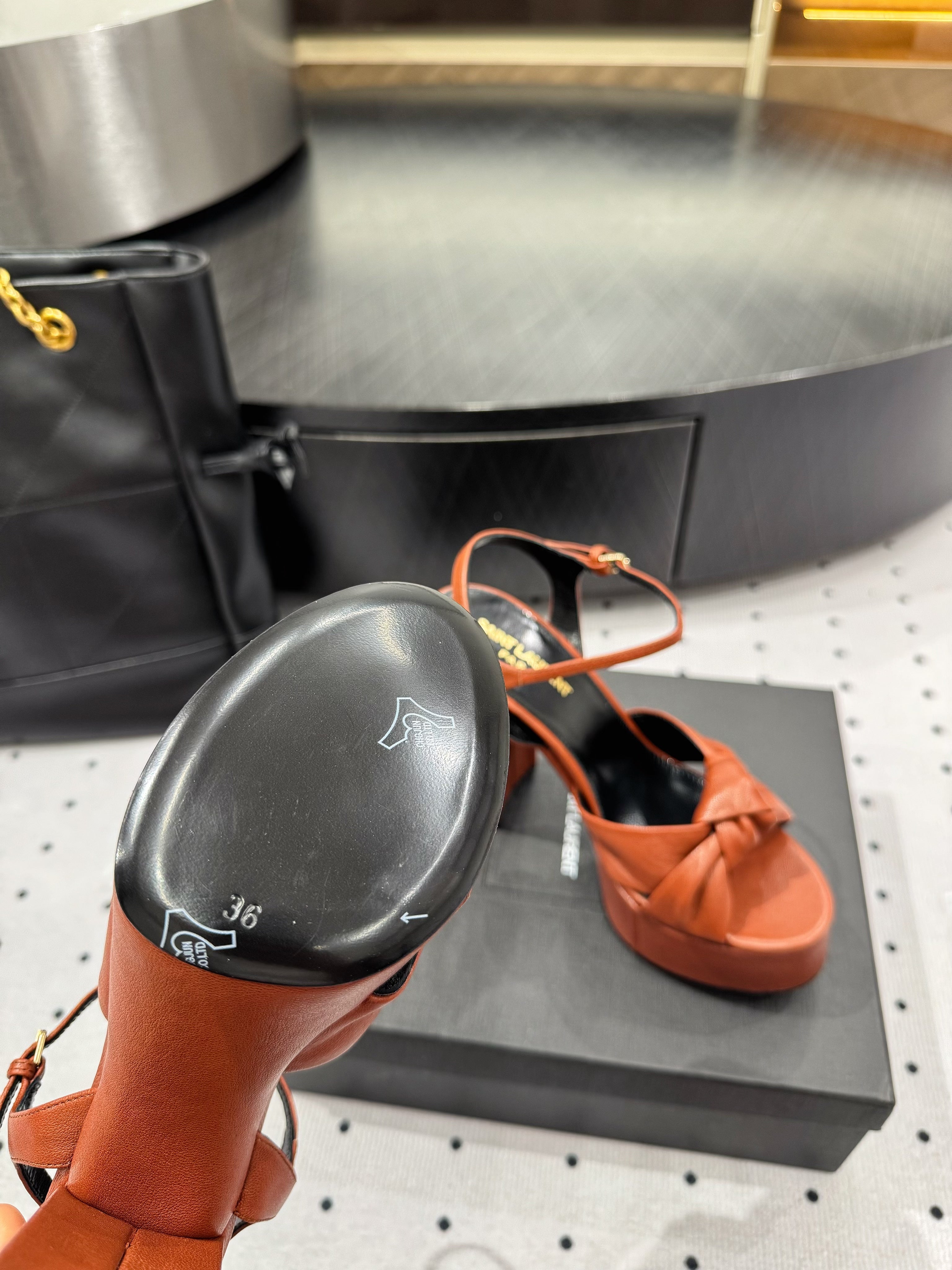 YSL 26S SANDAL HIGH HEELS 120 MM IN ORANGE CALFSKIN