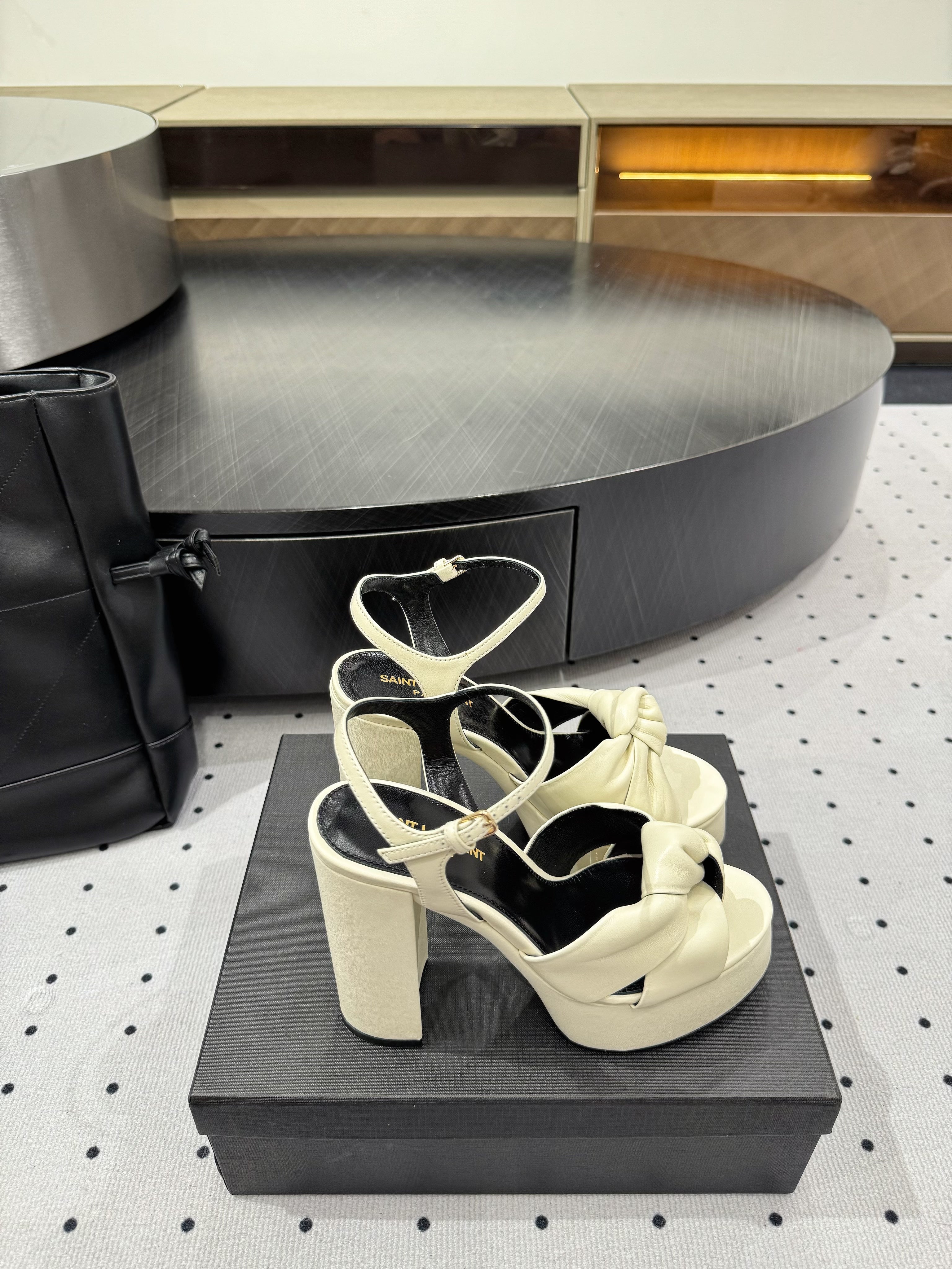 YSL 26S SANDAL HIGH HEELS 120 MM IN CREAM WHITE CALFSKIN