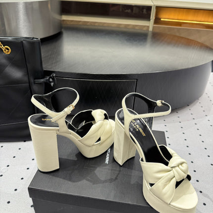 YSL 26S SANDAL HIGH HEELS 120 MM IN CREAM WHITE CALFSKIN