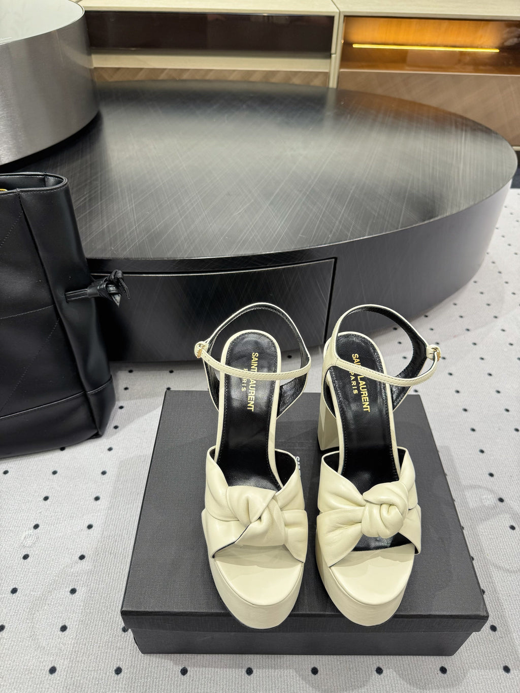 YSL 26S SANDAL HIGH HEELS 120 MM IN CREAM WHITE CALFSKIN