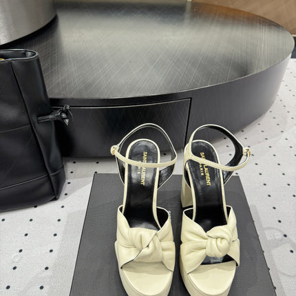 YSL 26S SANDAL HIGH HEELS 120 MM IN CREAM WHITE CALFSKIN