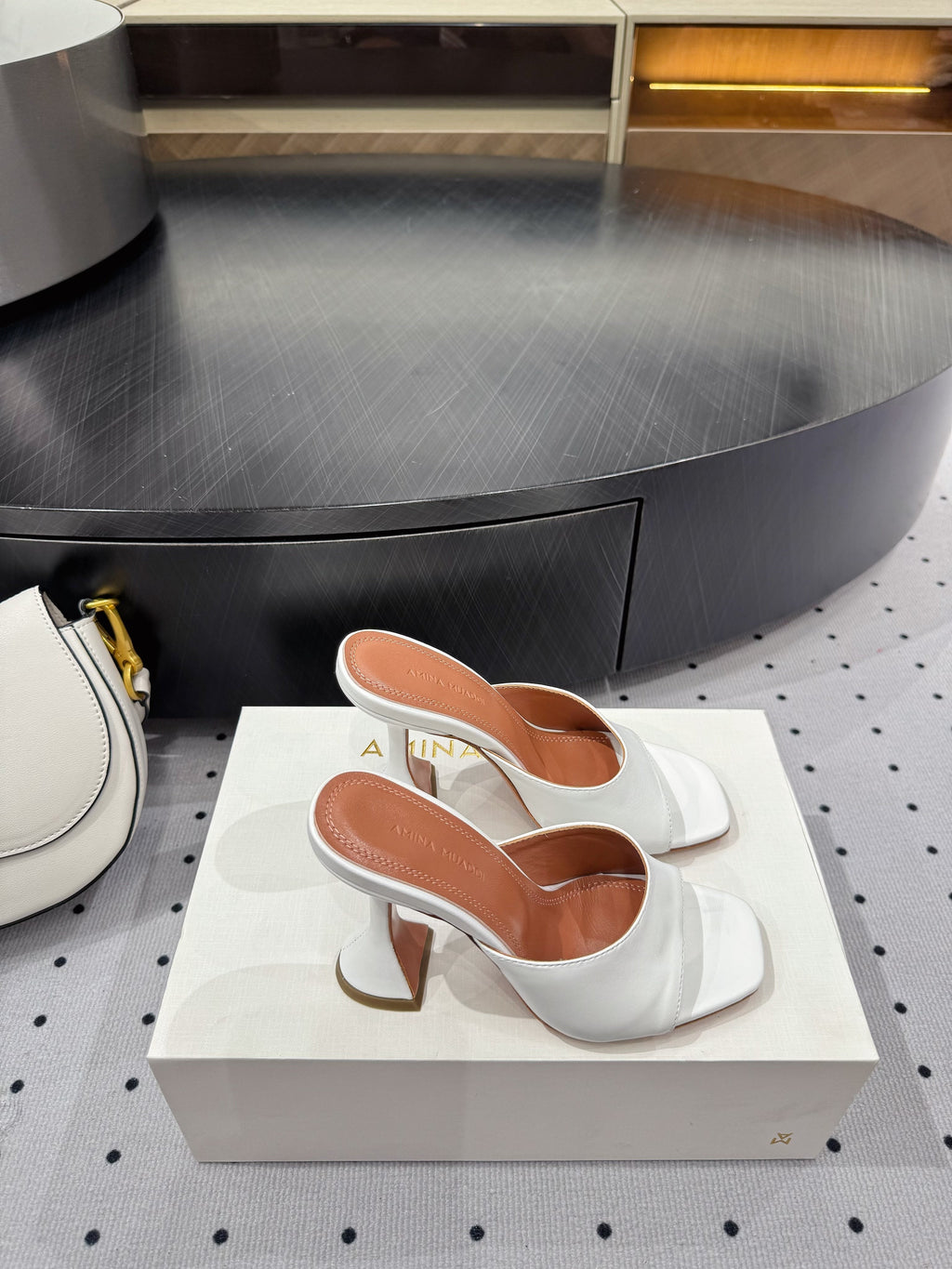 AMINA MUADDI LUPITA MULES IN WHITE CALFSKIN
