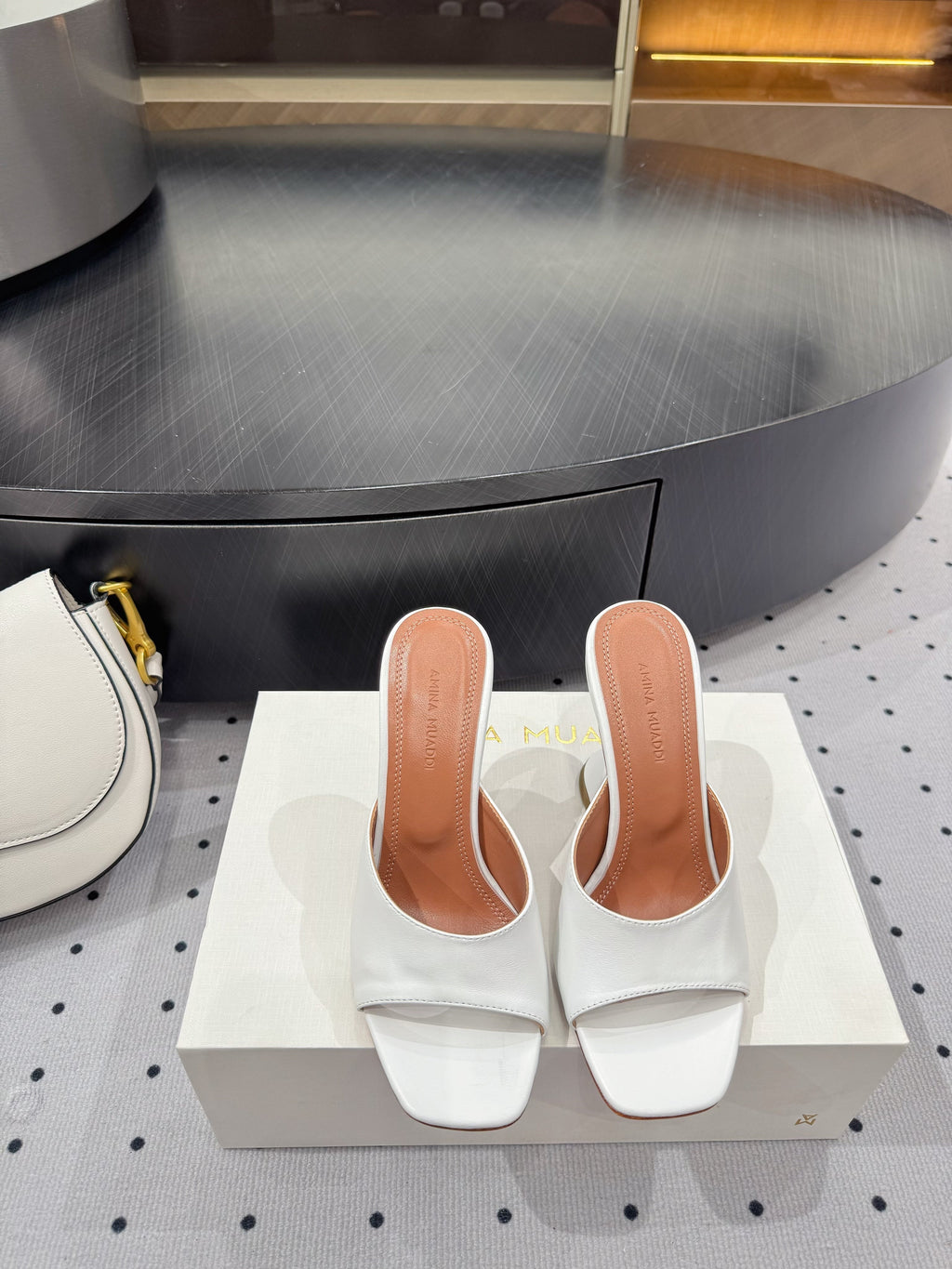 AMINA MUADDI LUPITA MULES IN WHITE CALFSKIN