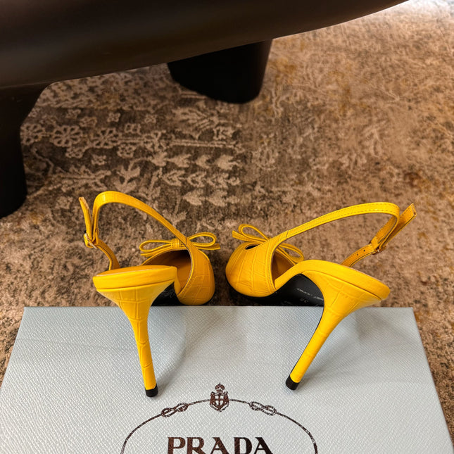 PRADA 25S SLINGBACK HIGH HEELS 75 MM IN YELLOW EMBOSSED COWHIDE