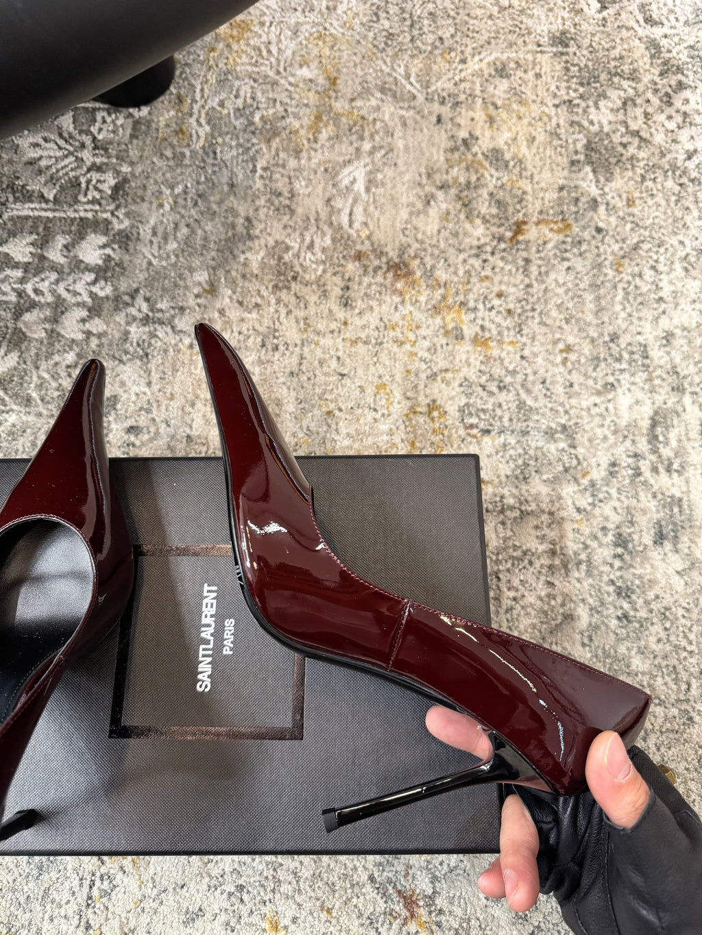 YSL 26S HEELED SHOES 110 MM IN DARK RED GLOSSY CALFSKIN