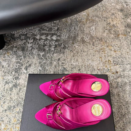 YSL 26S HEELED SANDALS 100 MM IN DARK PINK FABRIC