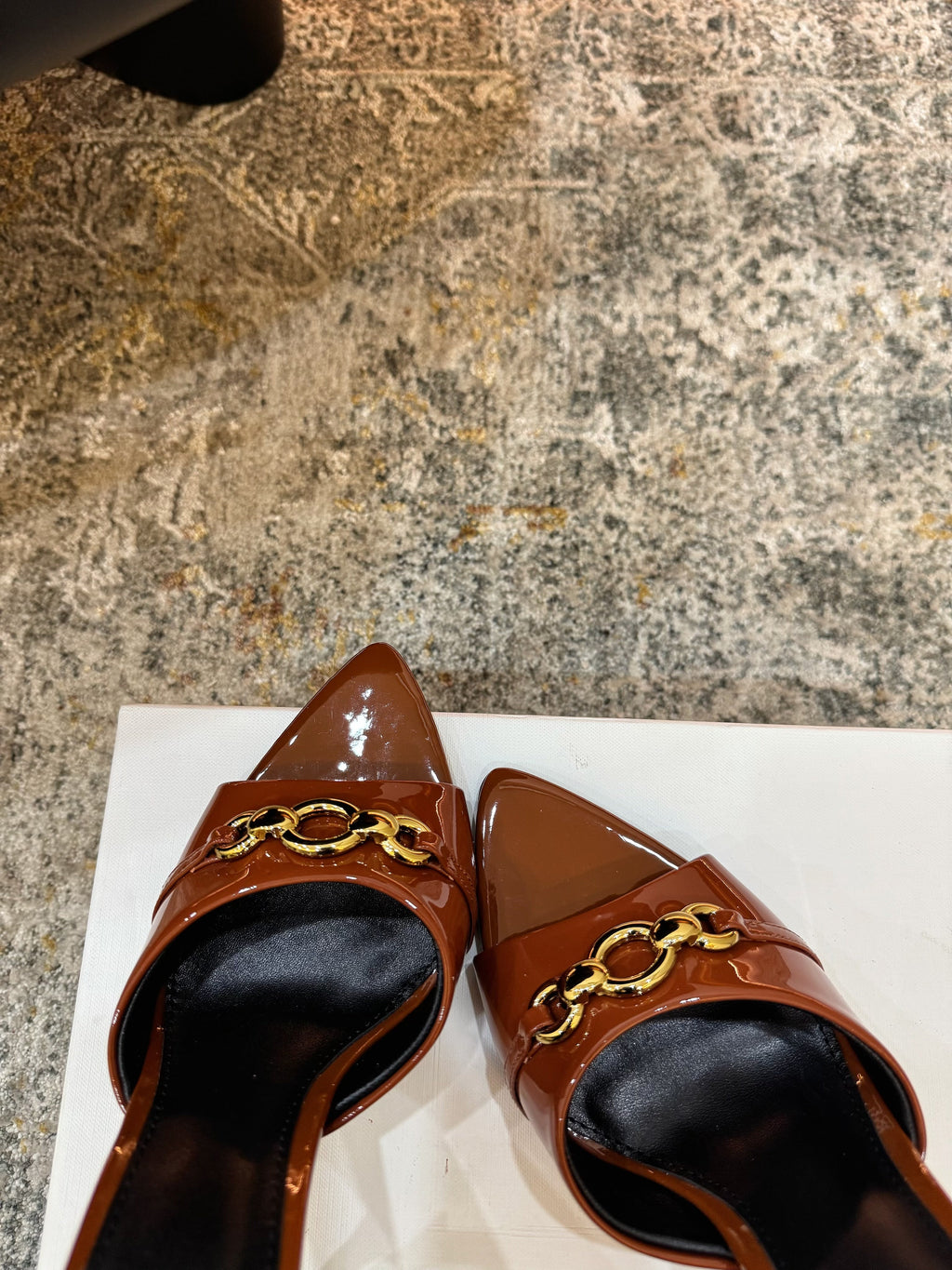 YSL 26S POINTED TOE HIGH HEEL SANDALS 100 MM IN BROWN GLOSSY CALFSKIN