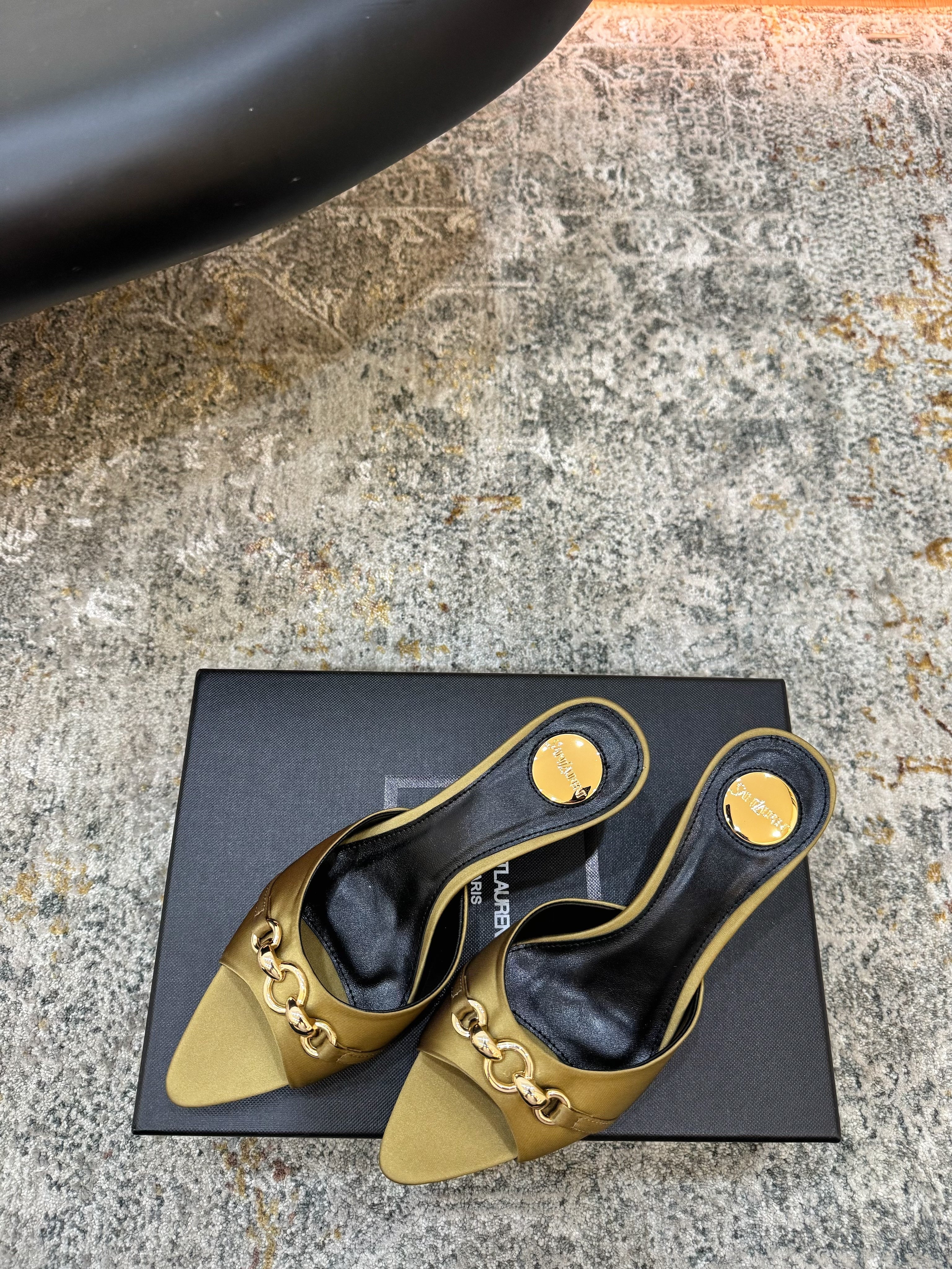 YSL 26S POINTED TOE HIGH HEEL SANDALS 65 MM IN OLIVE GREEN FABRIC