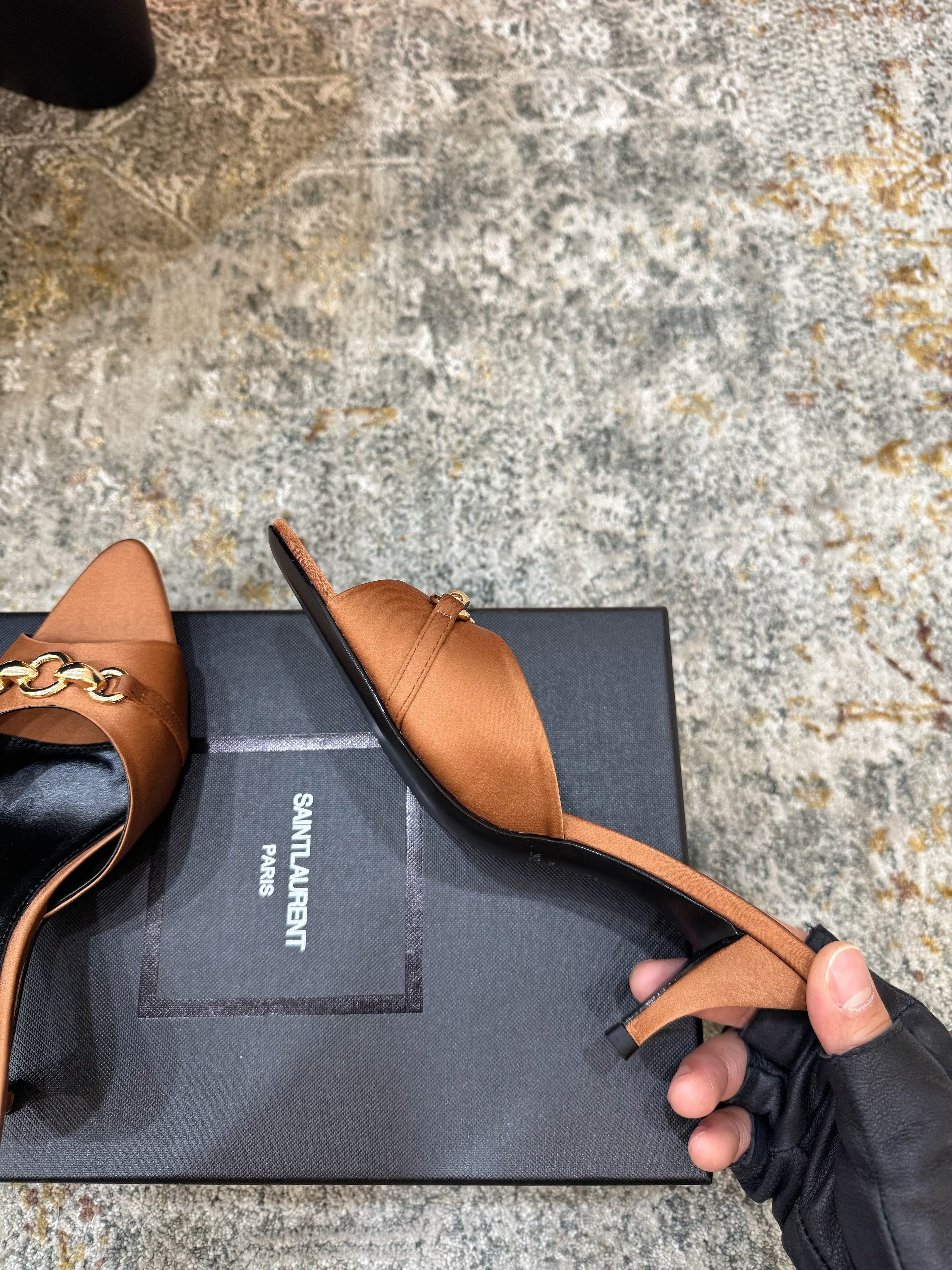 YSL 26S POINTED TOE HIGH HEEL SANDALS 65 MM IN BROWN FABRIC