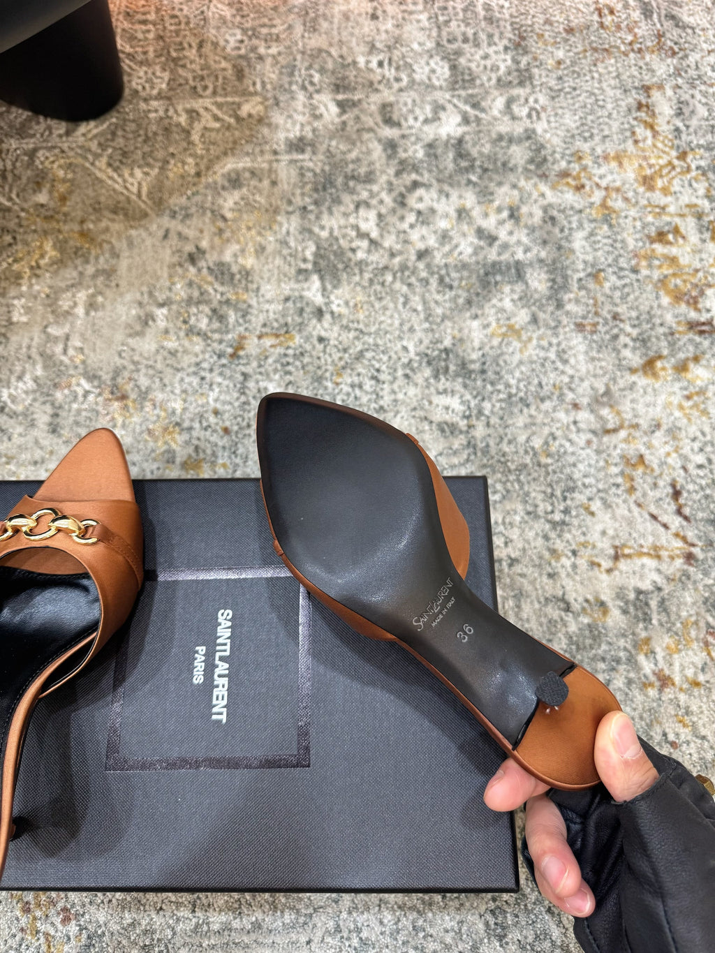 YSL 26S POINTED TOE HIGH HEEL SANDALS 65 MM IN BROWN FABRIC