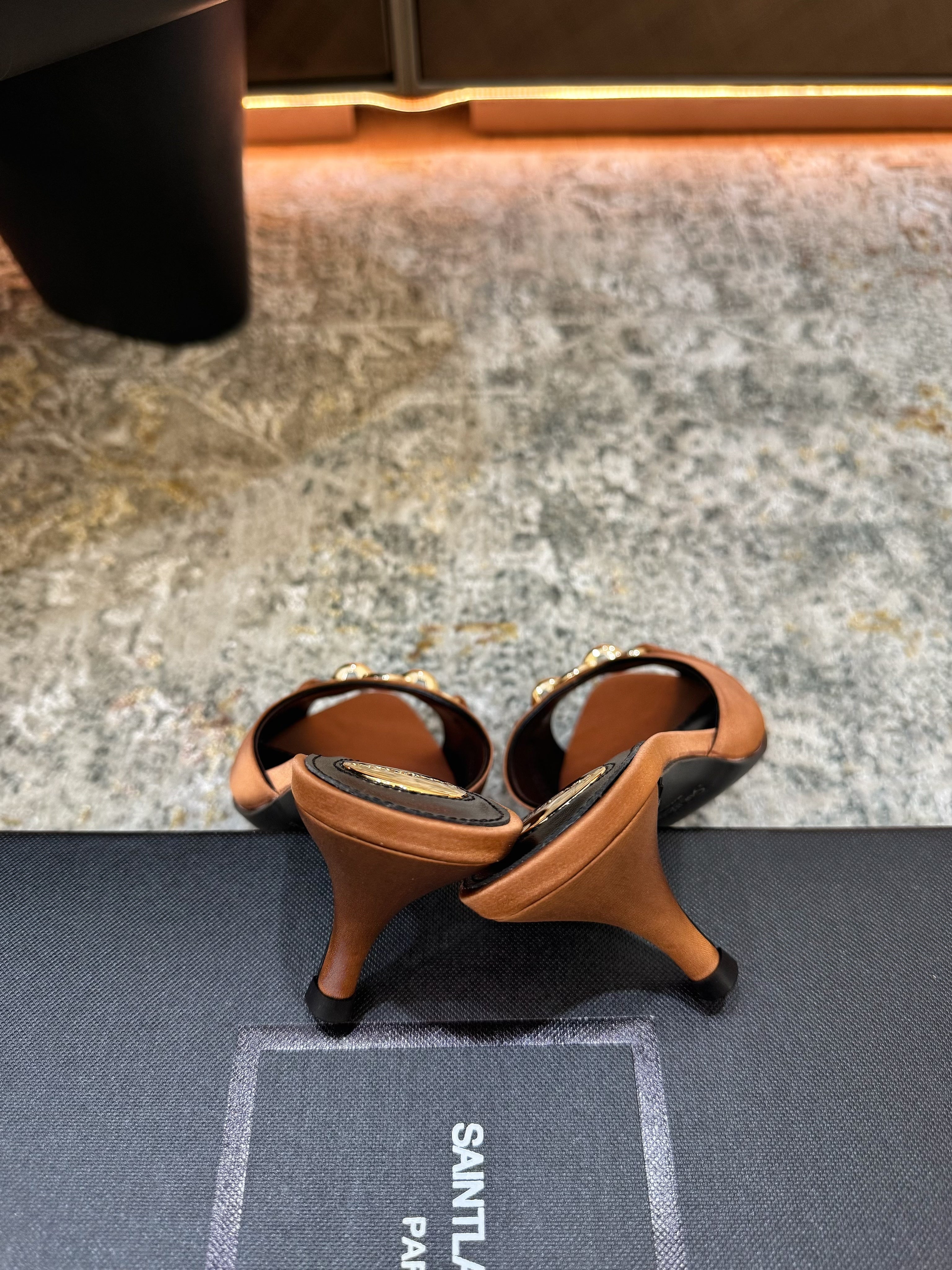 YSL 26S POINTED TOE HIGH HEEL SANDALS 65 MM IN BROWN FABRIC