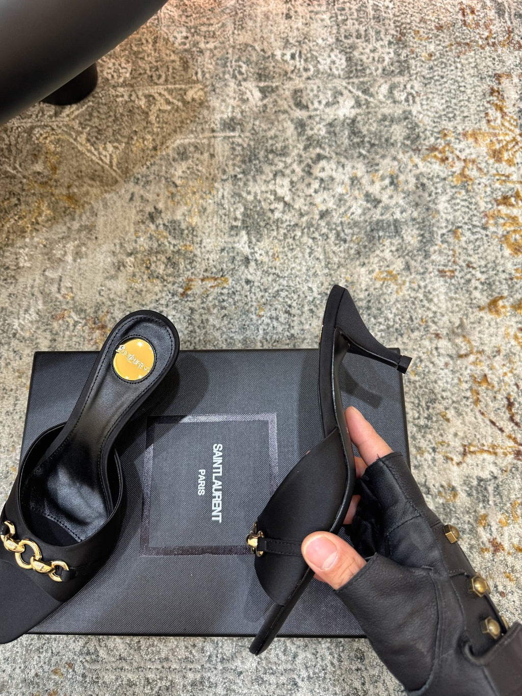 YSL 26S POINTED TOE HIGH HEEL SANDALS 65 MM IN BLACK FABRIC