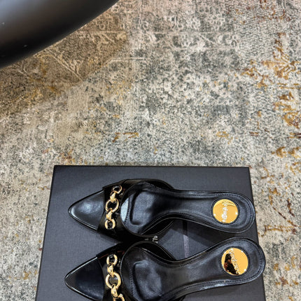 YSL 26S POINTED TOE HIGH HEEL SANDALS 65 MM IN BLACK SHINY CALFSKIN