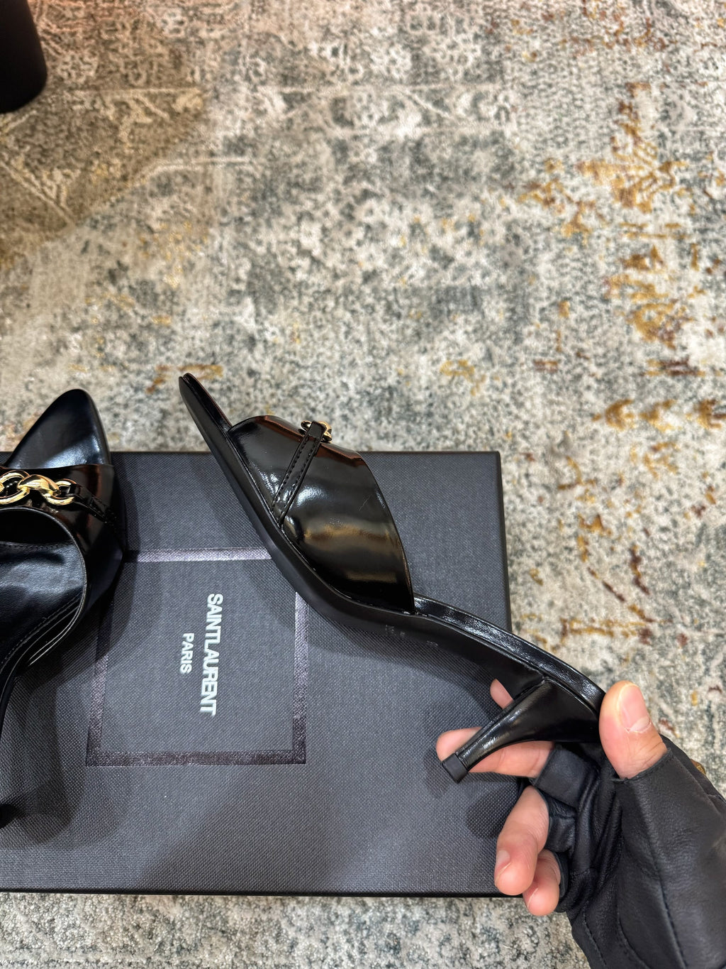 YSL 26S POINTED TOE HIGH HEEL SANDALS 65 MM IN BLACK SHINY CALFSKIN
