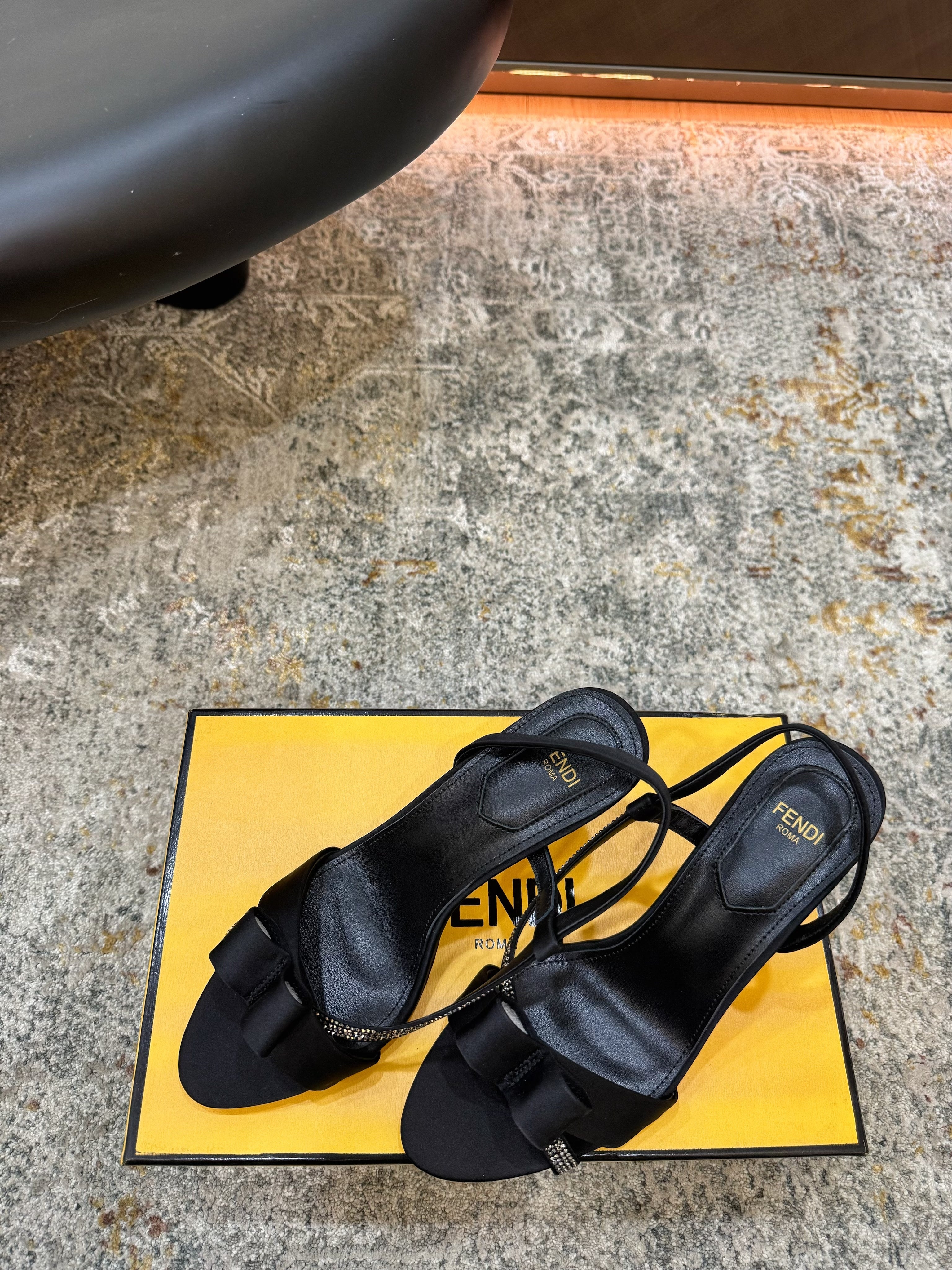 FENDI 26S HIGH-HEELED SANDALS 75 MM IN BLACK SATIN