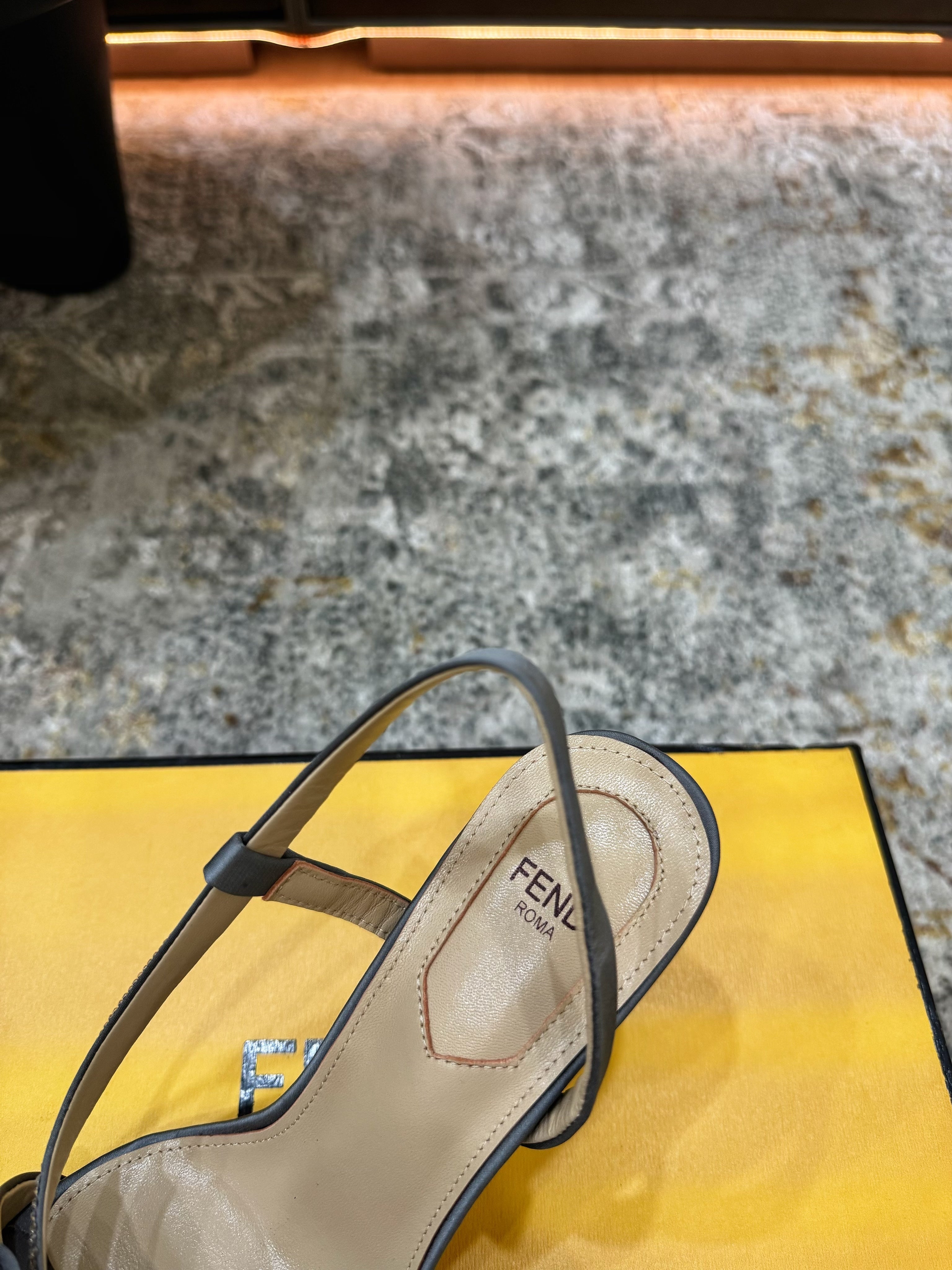 FENDI 26S HIGH-HEELED SANDALS 75 MM IN GREY SATIN