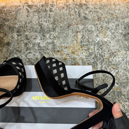 AQUAZZURA 26S HIGH-HEEL SANDALS 130 MM IN BLACK VELVET