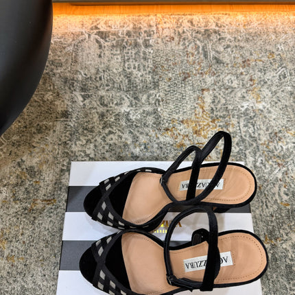 AQUAZZURA 26S HIGH-HEEL SANDALS 130 MM IN BLACK VELVET