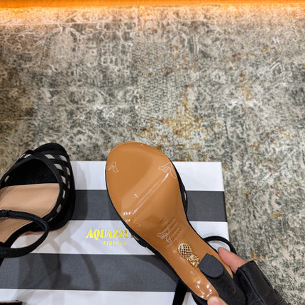 AQUAZZURA 26S HIGH-HEEL SANDALS 130 MM IN BLACK VELVET