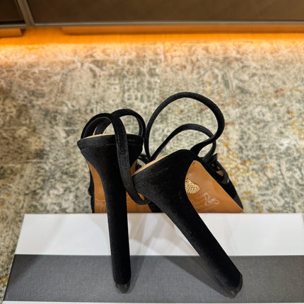 AQUAZZURA 26S HIGH-HEEL SANDALS 130 MM IN BLACK VELVET