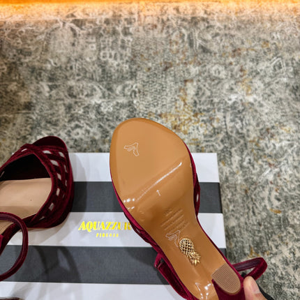AQUAZZURA 26S HIGH-HEEL SANDALS 130 MM IN DARK RED VELVET