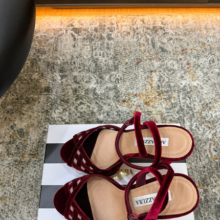 AQUAZZURA 26S HIGH-HEEL SANDALS 130 MM IN DARK RED VELVET