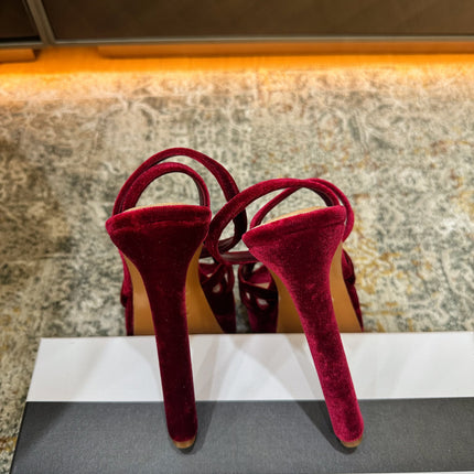 AQUAZZURA 26S HIGH-HEEL SANDALS 130 MM IN DARK RED VELVET
