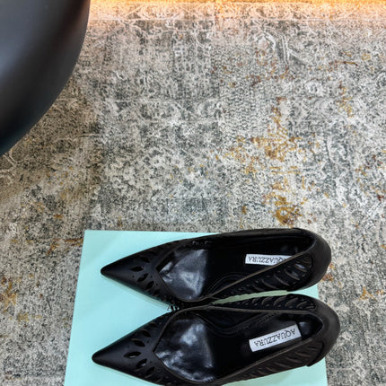 AQUAZZURA 26S HIGH HEELS 110 MM IN BLACK CALFSKIN