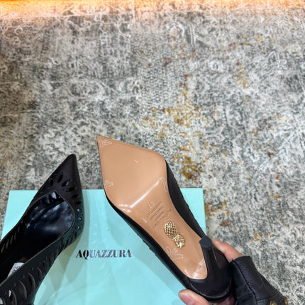 AQUAZZURA 26S HIGH HEELS 110 MM IN BLACK CALFSKIN