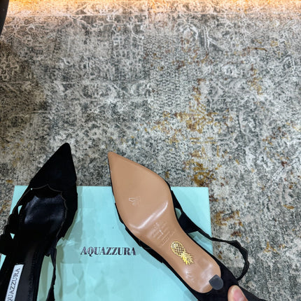 AQUAZZURA 26S SLINGBACK 60 MM IN BLACK SUEDE