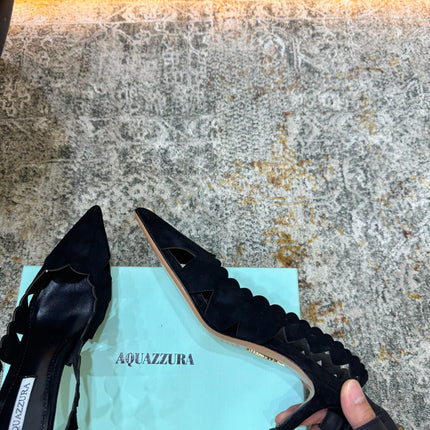 AQUAZZURA 26S SLINGBACK 60 MM IN BLACK SUEDE