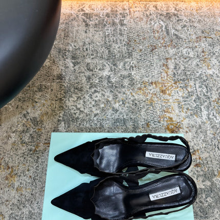 AQUAZZURA 26S SLINGBACK 60 MM IN BLACK SUEDE