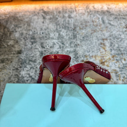 AQUAZZURA 26S HIGH-HEEL SANDALS 105 MM IN DARK RED PATENT CALFSKIN AND MESH