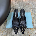 PRADA 26S POINTED TOE LACE UP SLINGBACK PUMPS 55MM IN BLACK SUEDE