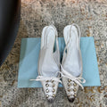 PRADA 26S POINTED TOE LACE UP SLINGBACK PUMPS 55MM IN WHITE CALFSKIN