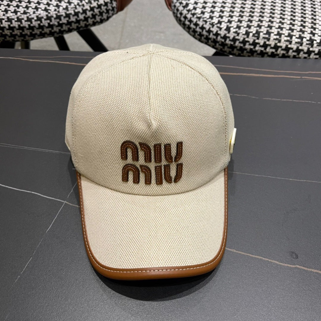 MIUMIU BASEBALL CAP IN LIGHT BEIGE FABRIC AND CALFSKIN