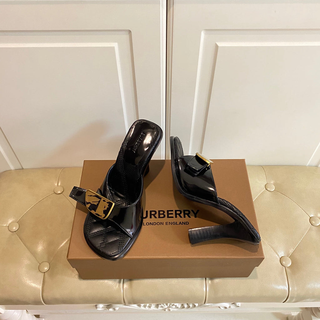 BURBERRY 26S HEELED SANDALS 100 MM IN BLACK CALFSKIN