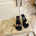 BURBERRY 26S HEELED SANDALS 100 MM IN BLACK CALFSKIN