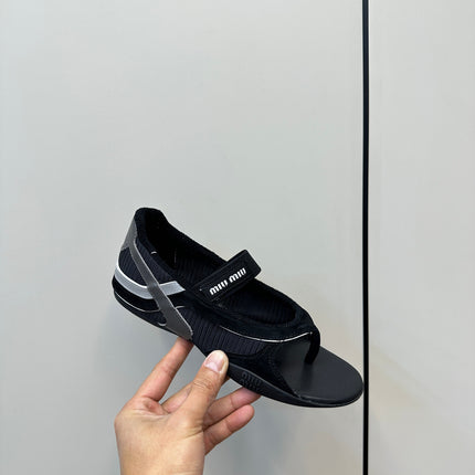 THONG SANDALS IN BLACK SUEDE MIX TECH FABRIC