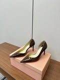 IRIZA PUMPS 85MM IN BROWN PATENT CALFSKIN