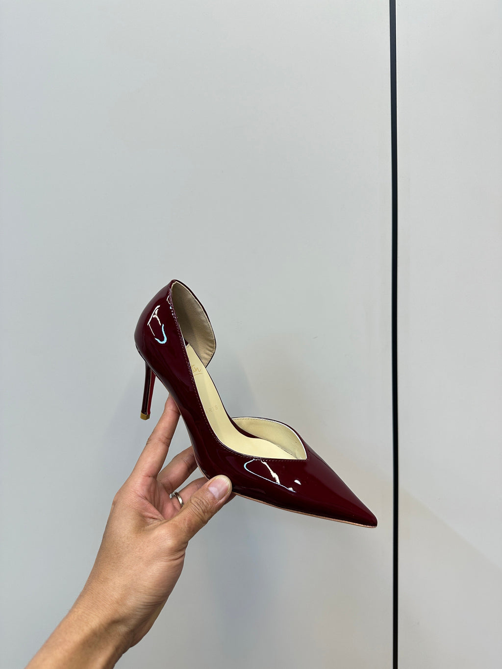 IRIZA PUMPS 85MM IN BURGUNDY PATENT CALFSKIN